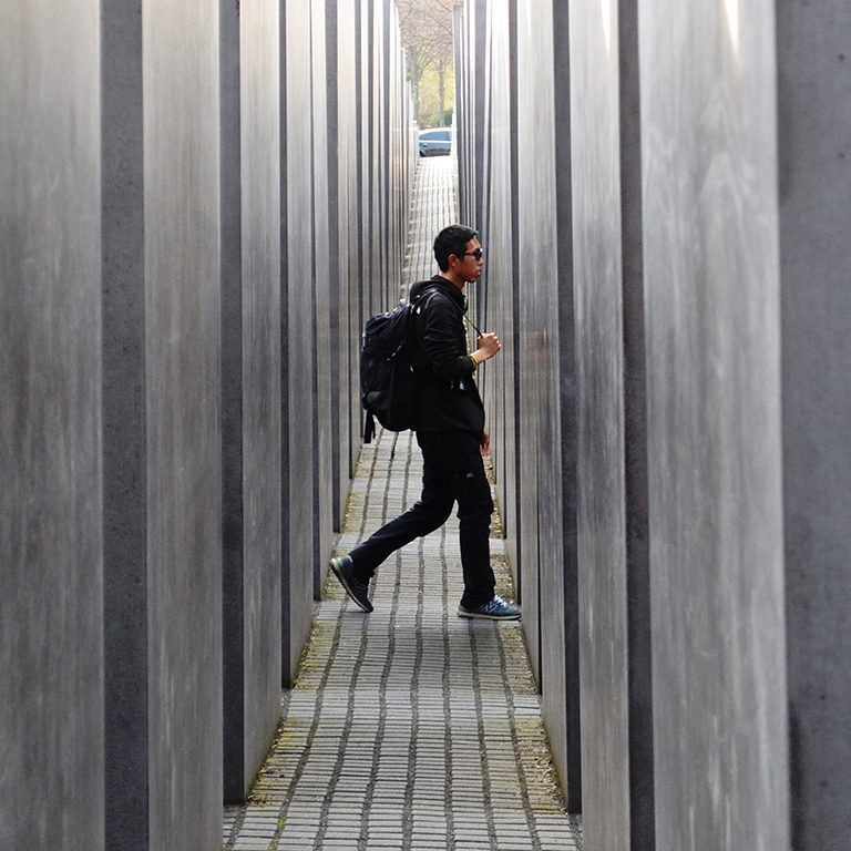 Student explores the Holocaust Memorial in Berlin, Germany.