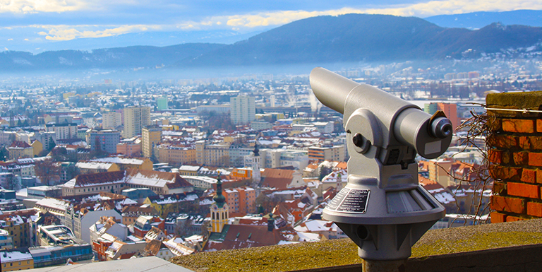 View of the city from above Graz, Austria. 